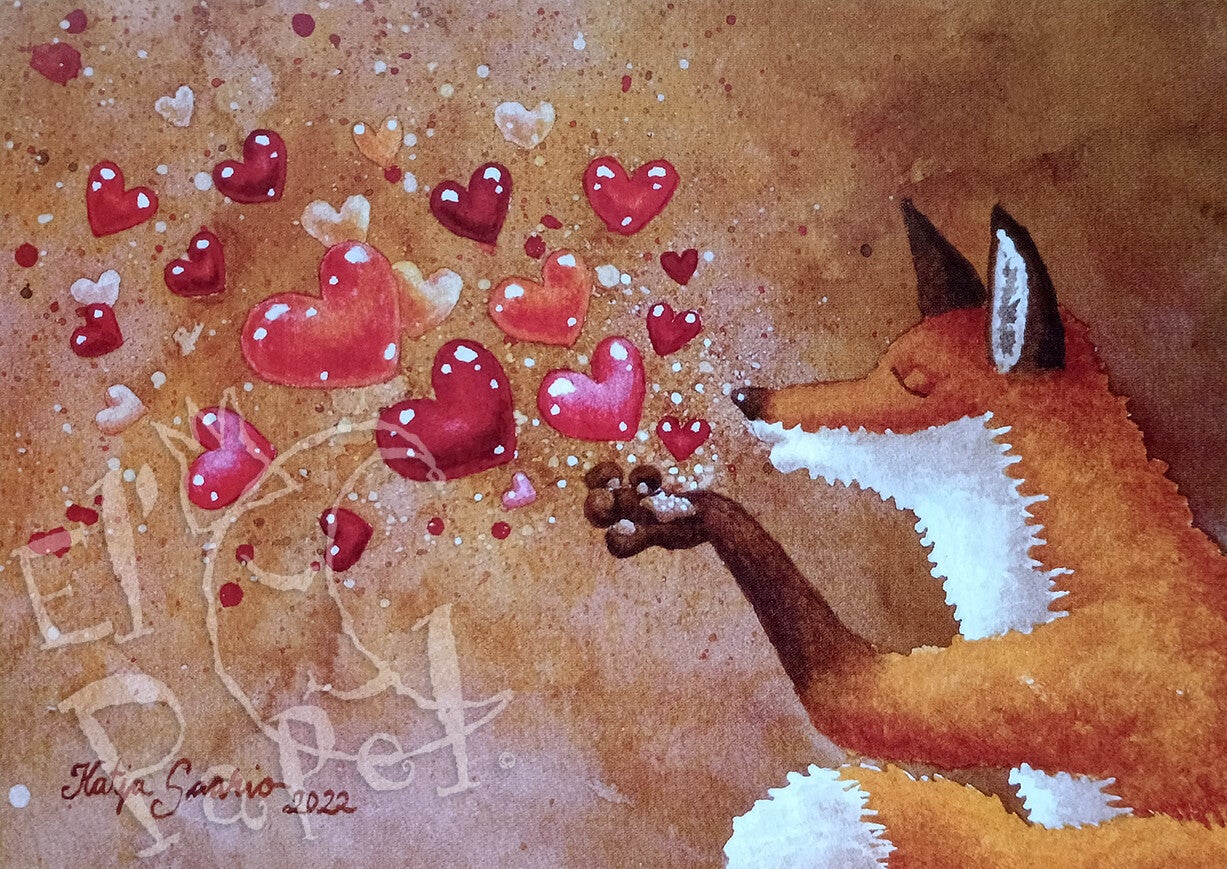 Ansichtkaart 'Vosje met veel liefs'