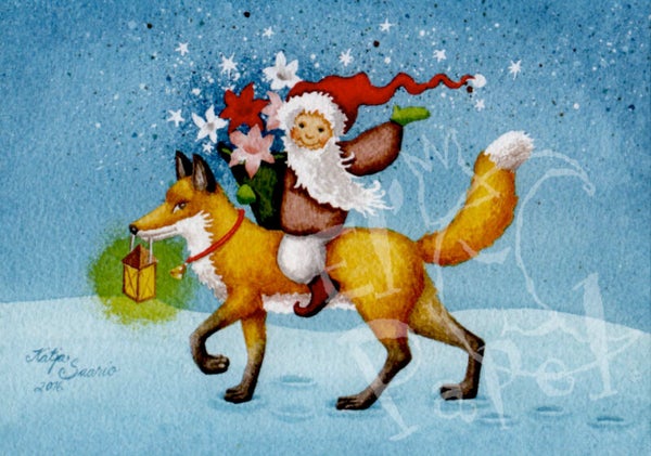 Kerstkaart 'Vrolijke Kerst-rit op vosje'