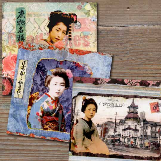 Set vierkante Gwenaëlle Trolez 'Geisha kaarten' (3 stuks) - met envelop