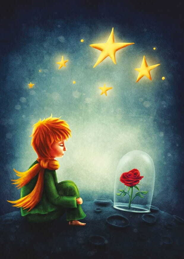 Ansichtkaart 'De Kleine Prins met de roos'