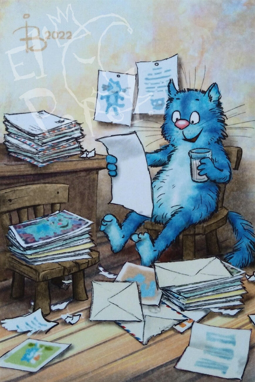 Ansichtkaart 'De Blauwe penvriend'