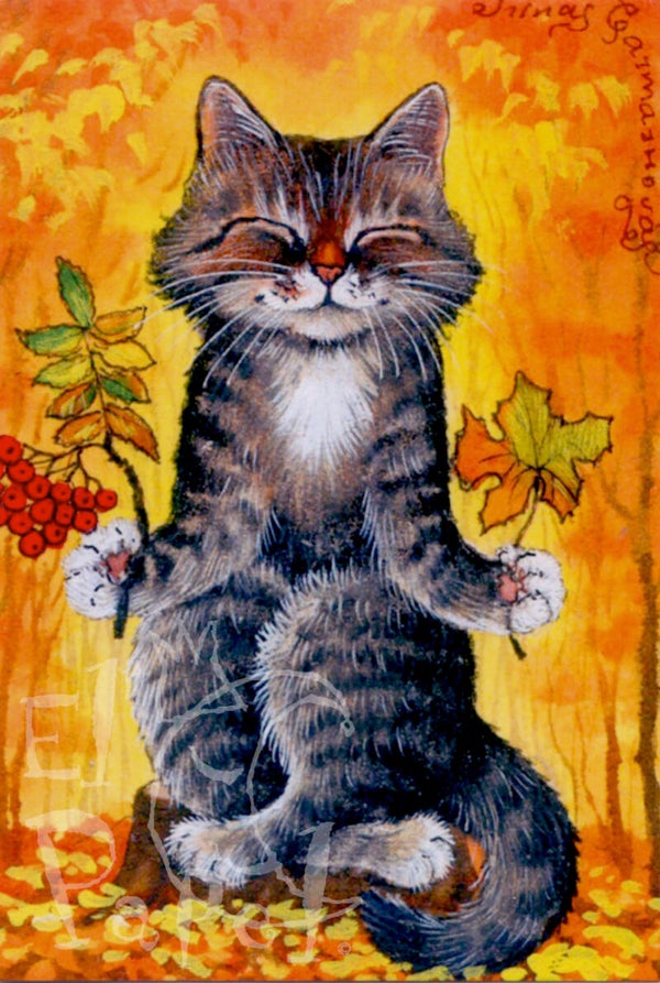 Ansichtkaart 'Yoga kat - herfst'