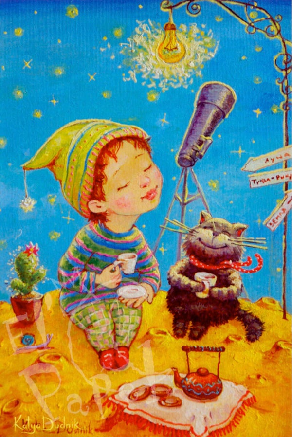 Ansichtkaart 'Kijken naar de sterren'