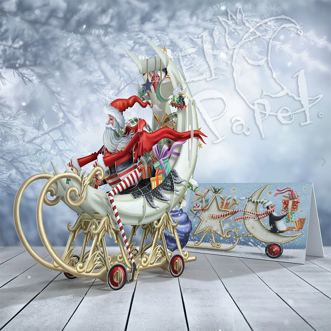 Me & McQ - 3D Kerstkaart 'Santa's Moon Sleigh'