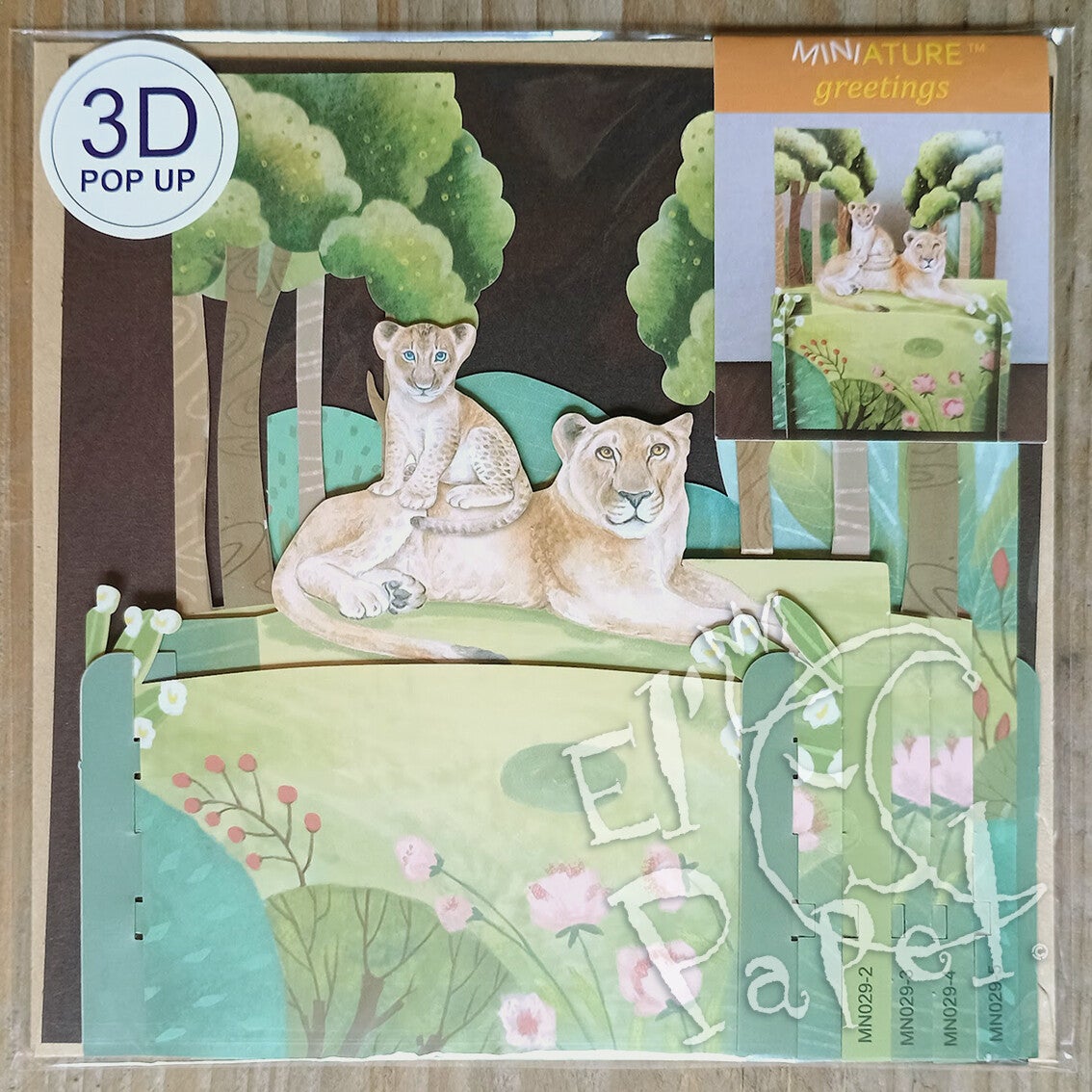 Pop-Up MINIature kaart 'Leeuw met welpje'