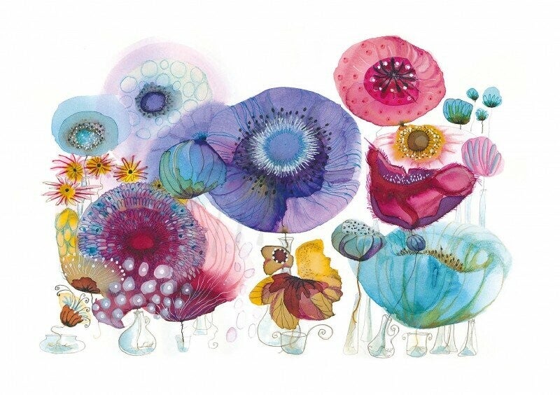 Wenskaart 'Blauwe bloementuin'