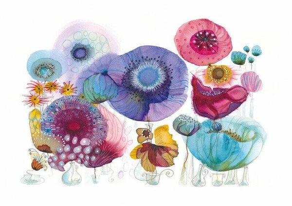 Wenskaart 'Blauwe bloementuin'