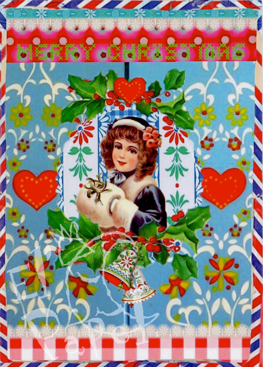 Ansichtkaart 'Kerstmeisje met hartjes'