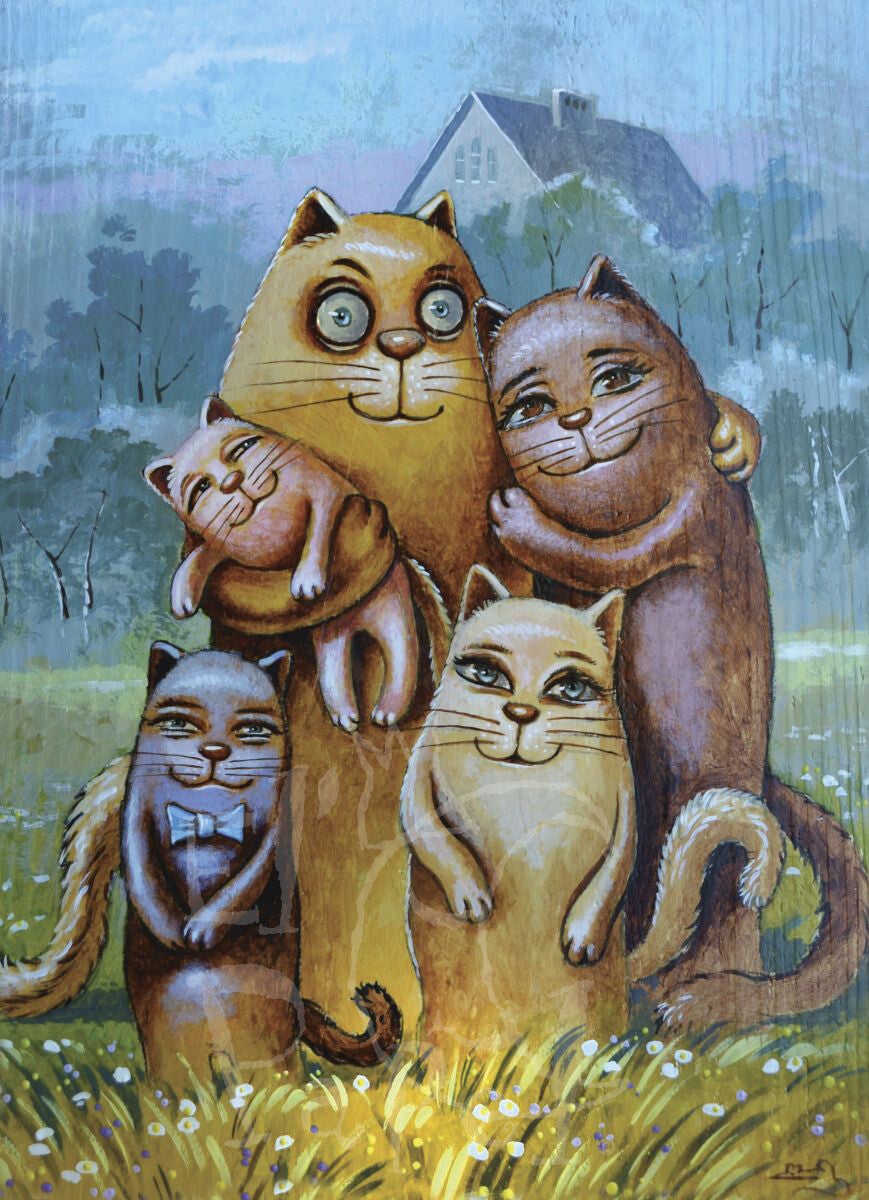 Ansichtkaart 'Kattenfamilie'