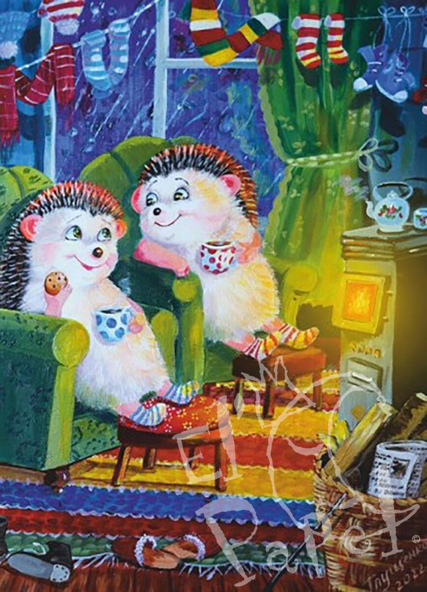 Winterse ansichtkaart 'Knus (t)huis'