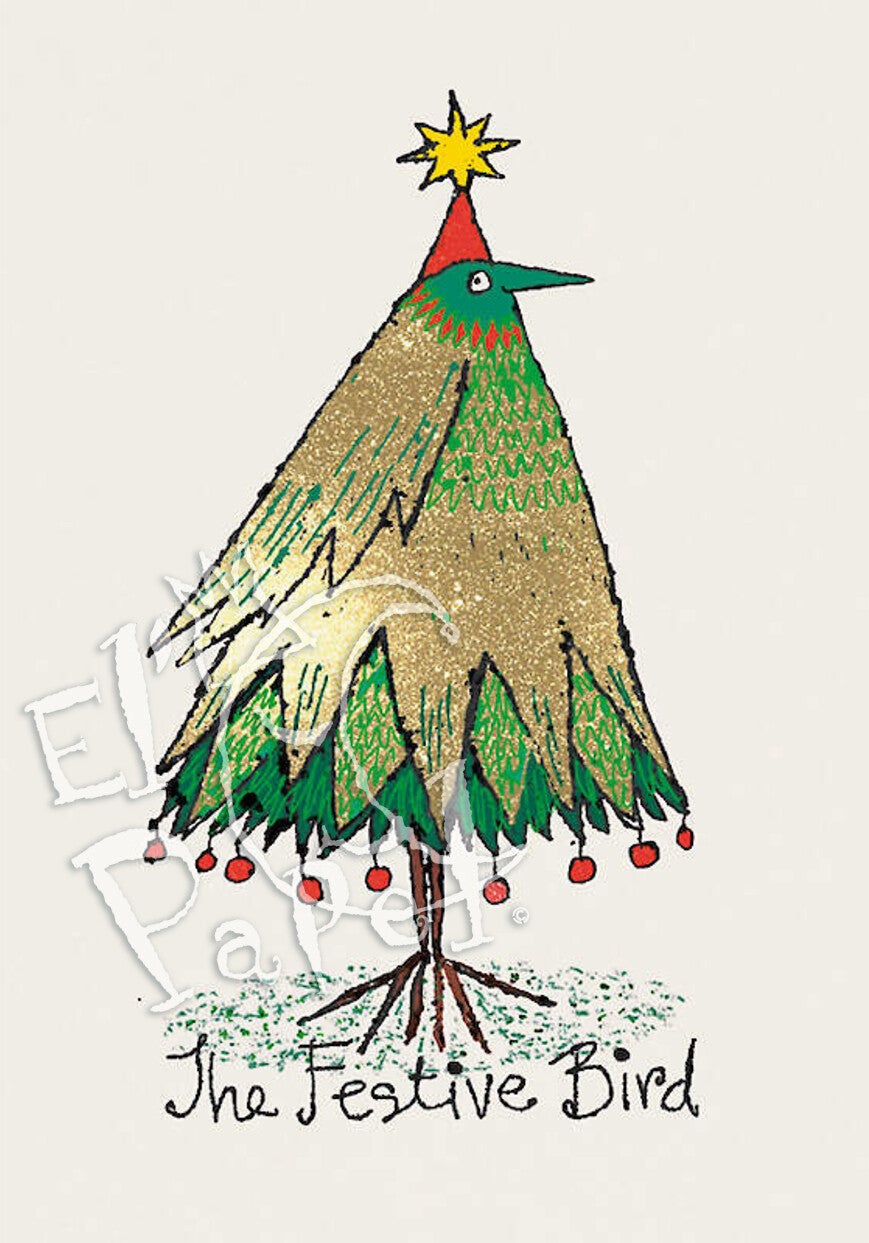 Kerstwenskaart 'De feest-vogel'