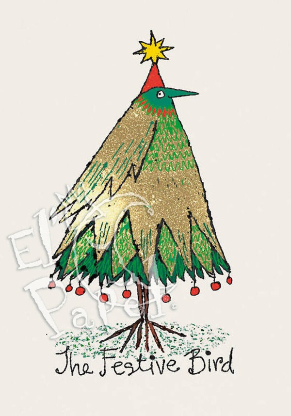 Kerstwenskaart 'De feest-vogel'
