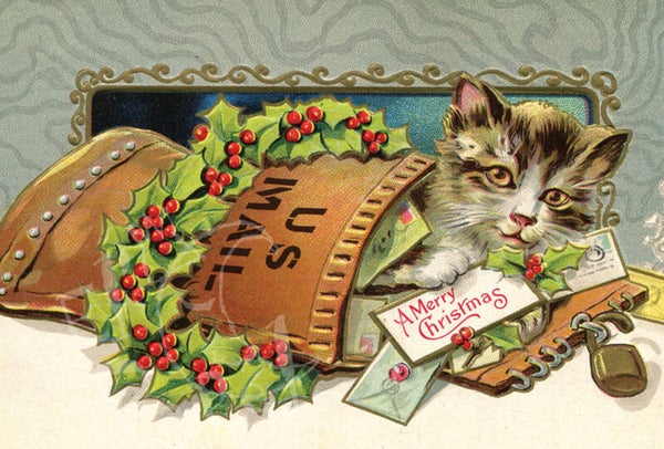 Nostalgische ansichtkaart 'Kerst post kat - US mail'