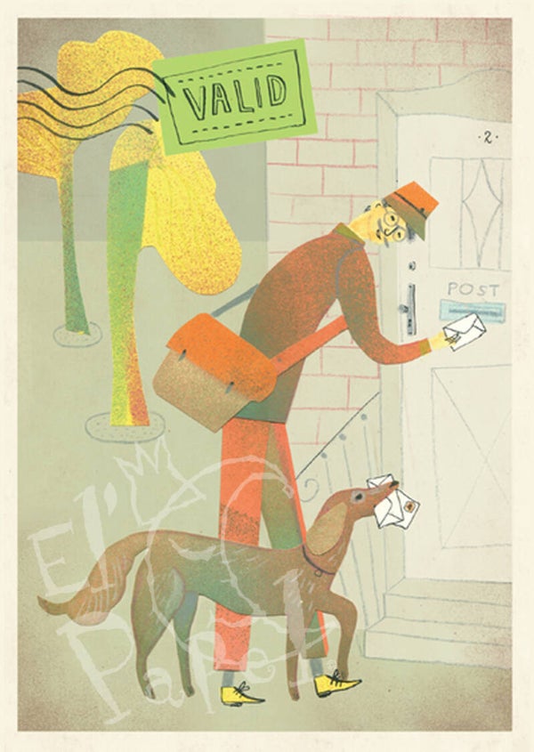 Grote ansichtkaart 'Postbode met hond'