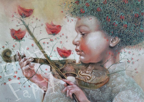 Ansichtkaart 'Jonge violist'