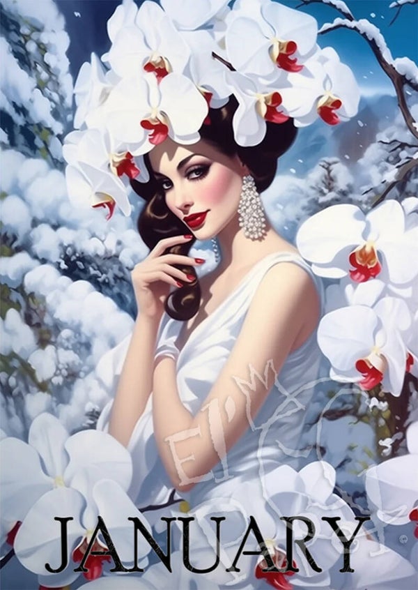 Maandkaart 'Bloemenvrouw - januari'