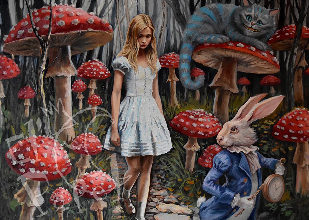 Ansichtkaart 'In het paddenstoelenbos' (Alice)