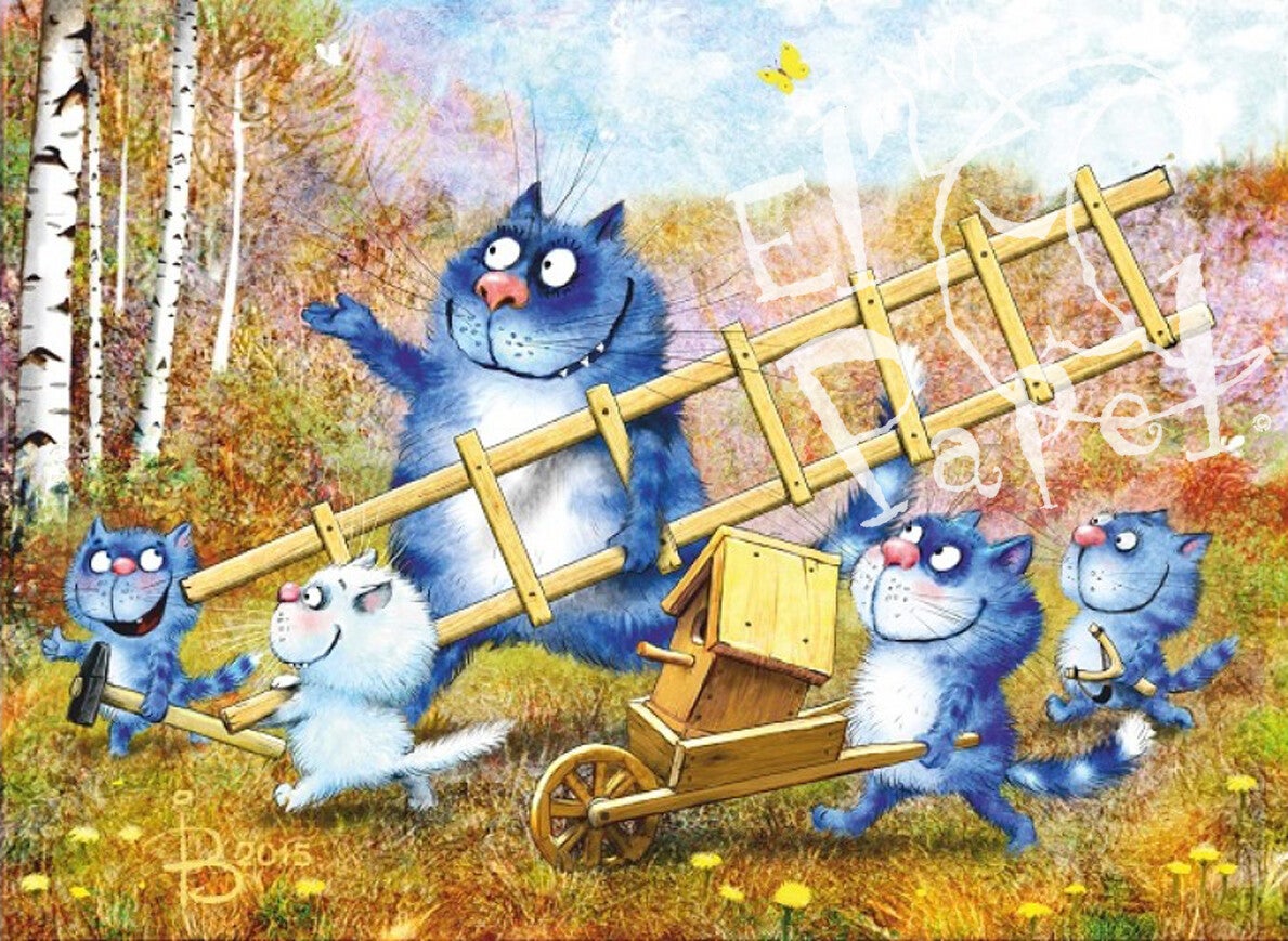 Ansichtkaart 'Samen het vogelhuisje ophangen'