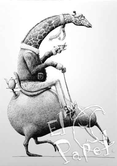 Kunstkaart 'Giraffe met kiwi-peervervoer' (512)