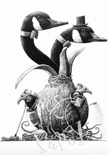 Kunstkaart 'Ganzen uit bloembol' (520)