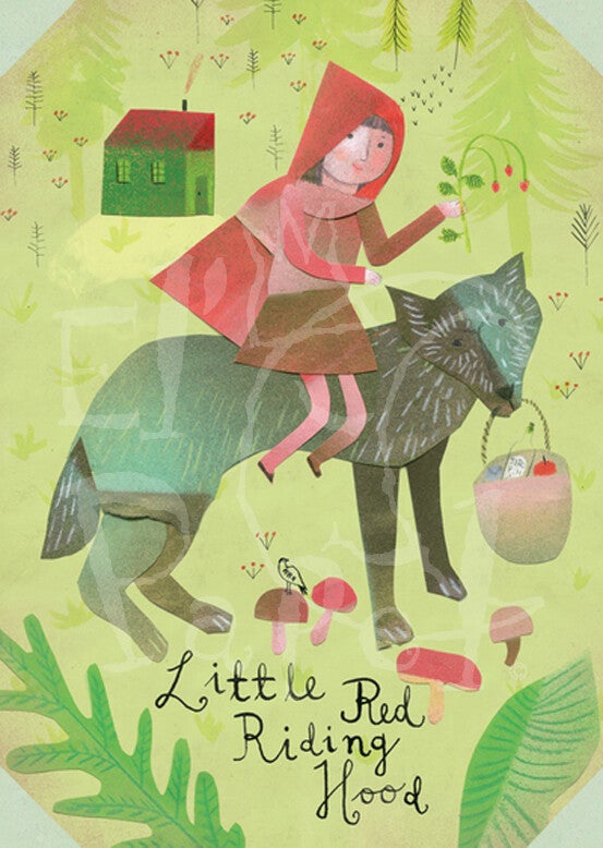 Grote ansichtkaart 'Roodkapje en de Wolf'