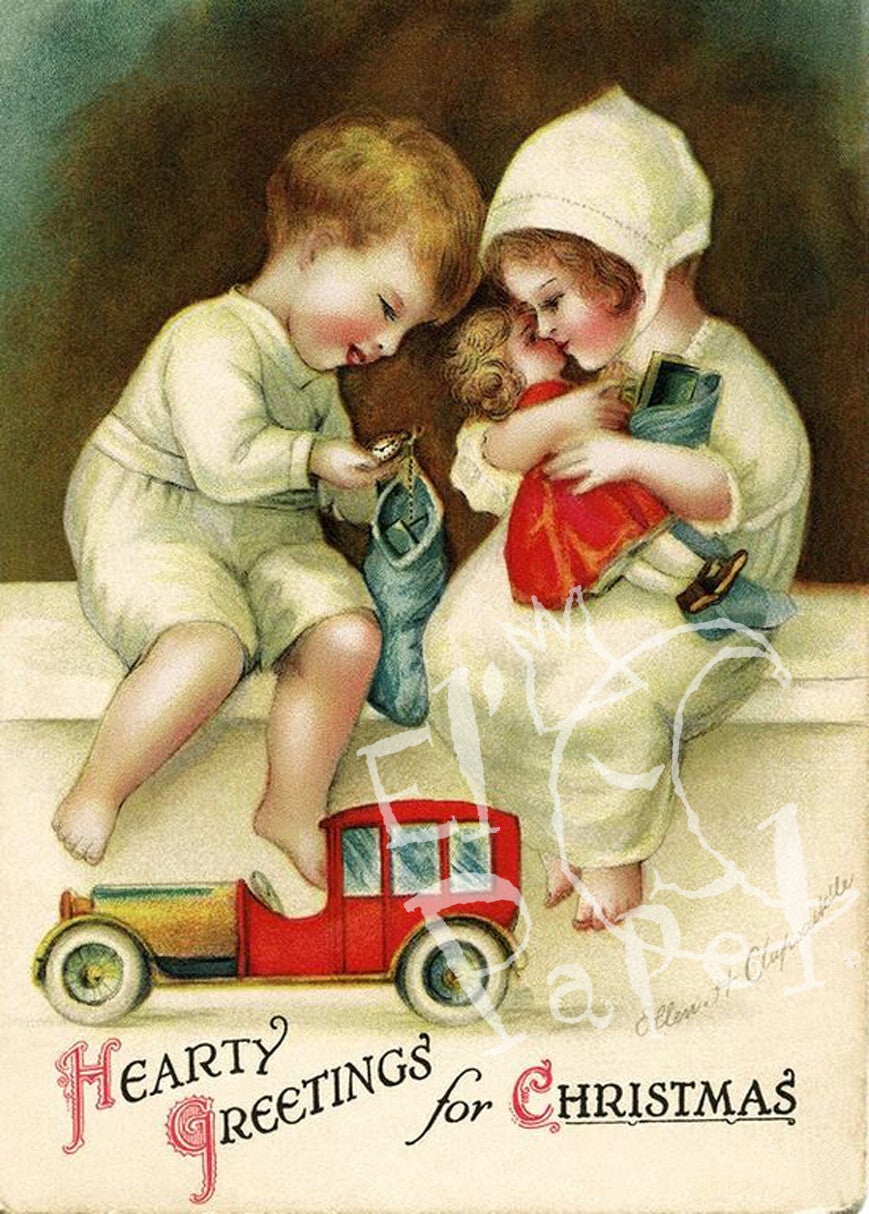 Nostalgische Kerst ansichtkaart 'Hearty Greetings for Christmas'