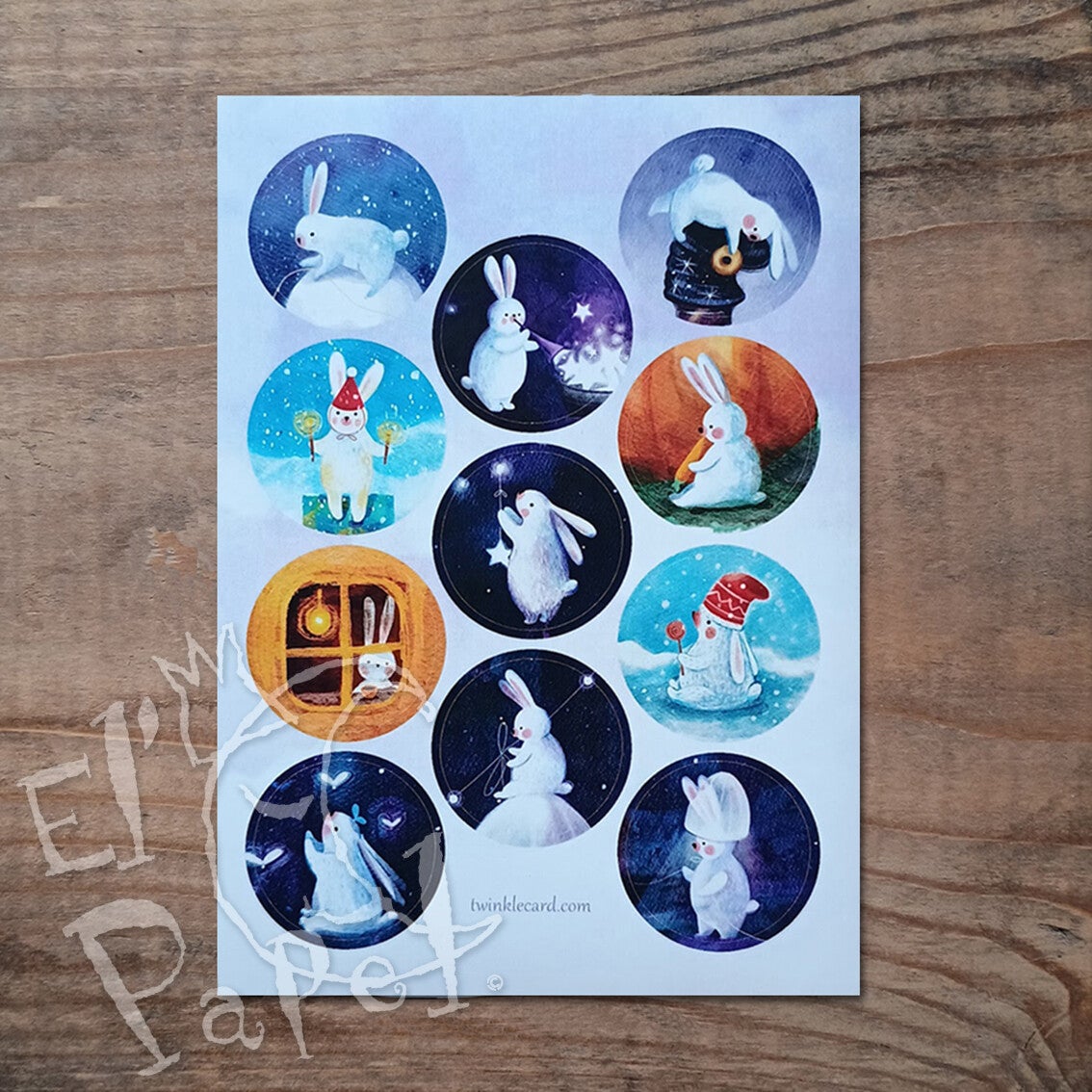 Velletje (Kerst)stickers `Magisch wit konijntje`