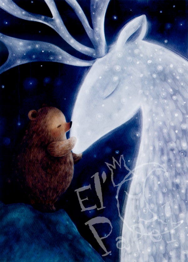 Ansichtkaart 'Beer en het magische hert'