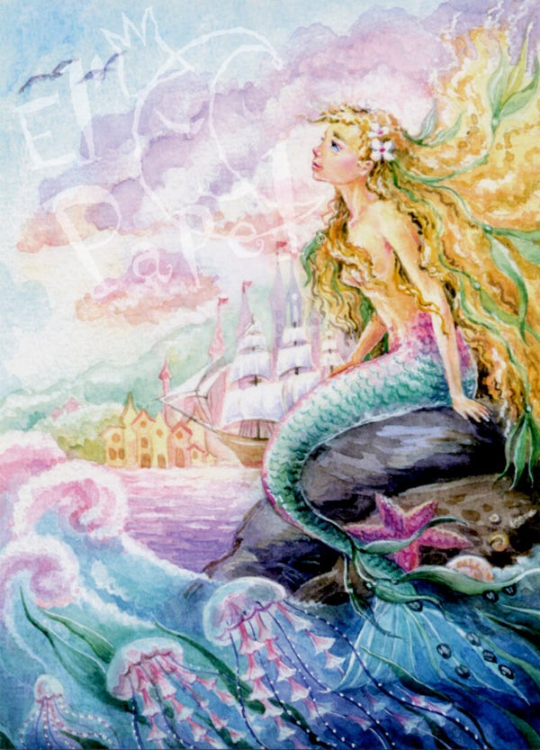 OP!! Ansichtkaart 'Zeemeermin op rots'