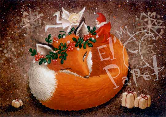 Kerstkaart 'Vosje met Kerstdecoratie'