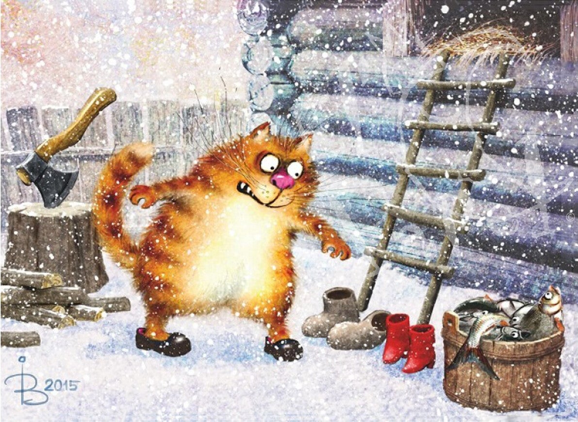 Winterse ansichtkaart 'Betrapt!'