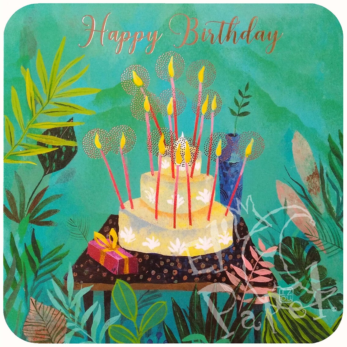 Vierkante felicitatie-kaart 'Happy Birthday taart' - Izou