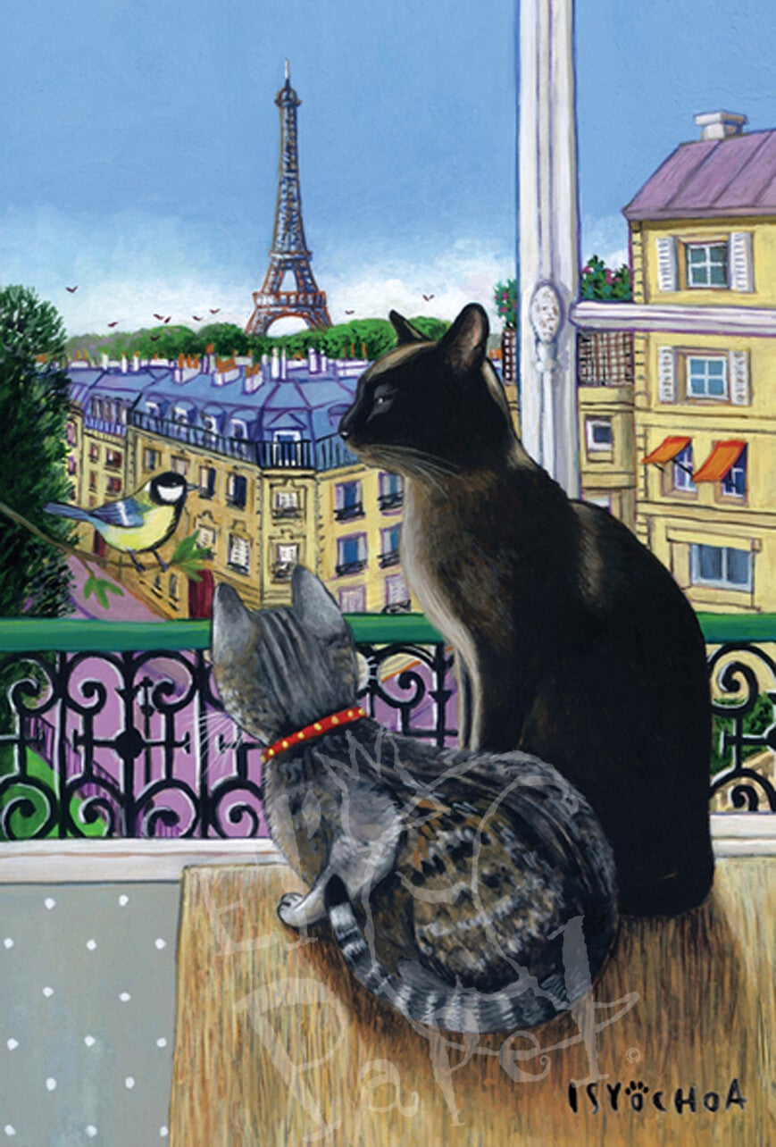 Ansichtkaart 'Open raam met twee katten in Parijs'