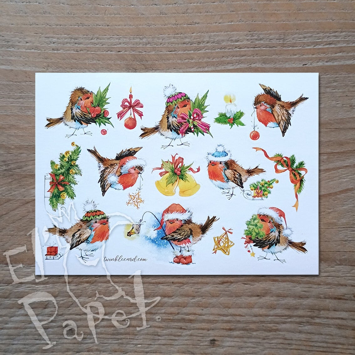 Velletje Kerststickers `Kerst roodborstje`
