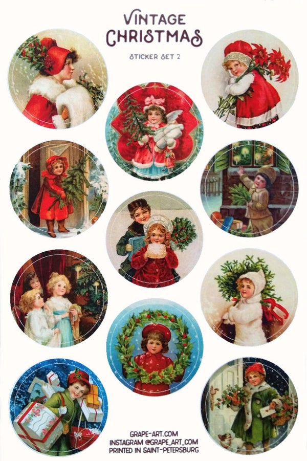 Kerst stickers `nostalgische kinderen`