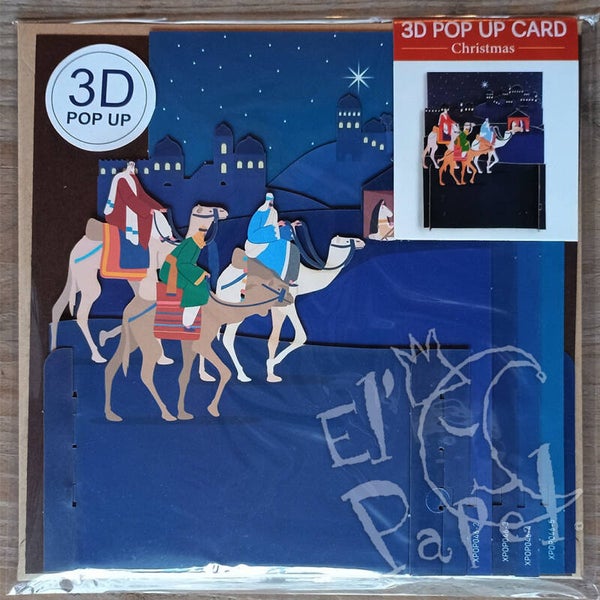 Kerst Pop-Up kaart 'De drie wijzen' - blauw