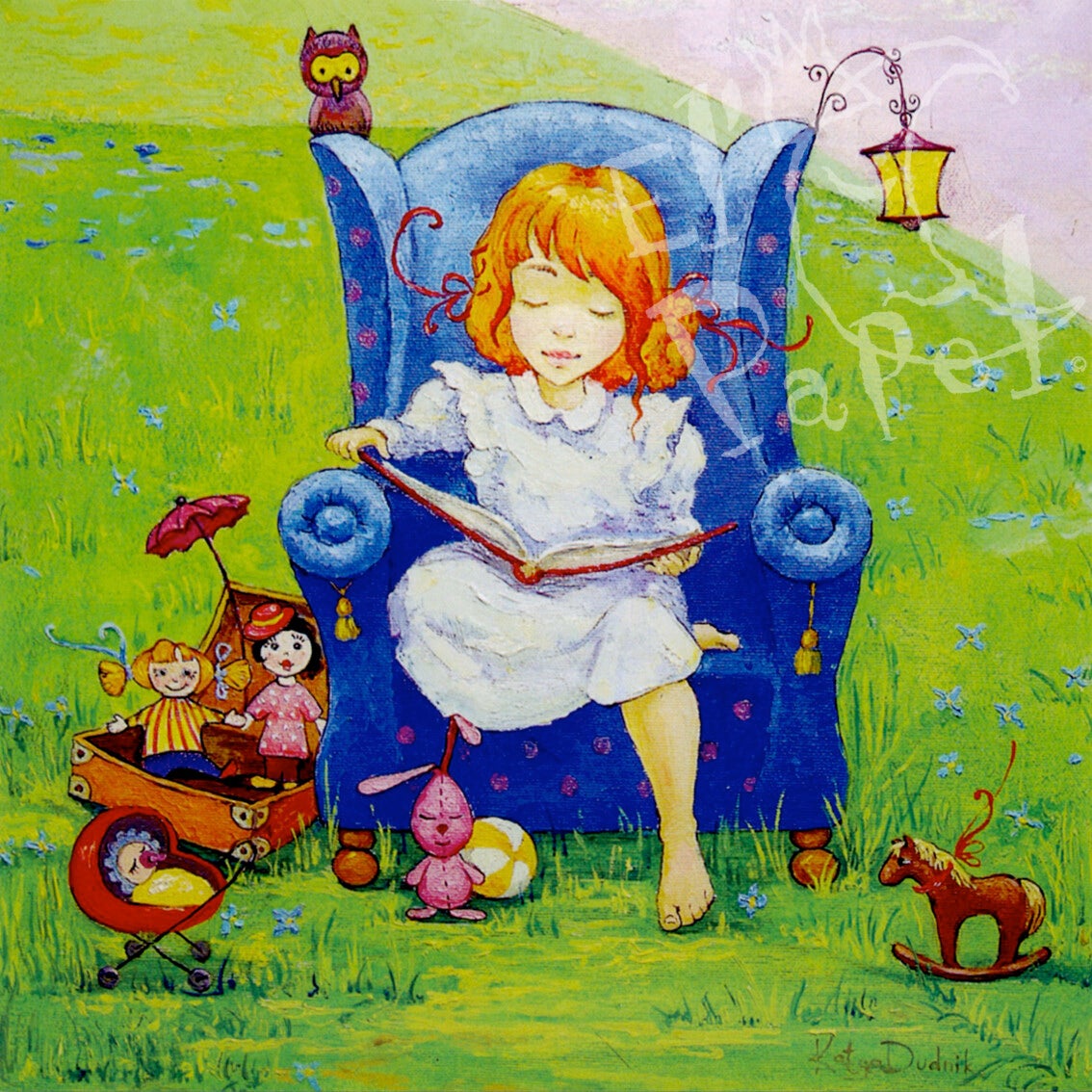 Vierkante kaart 'Meisje met boek'