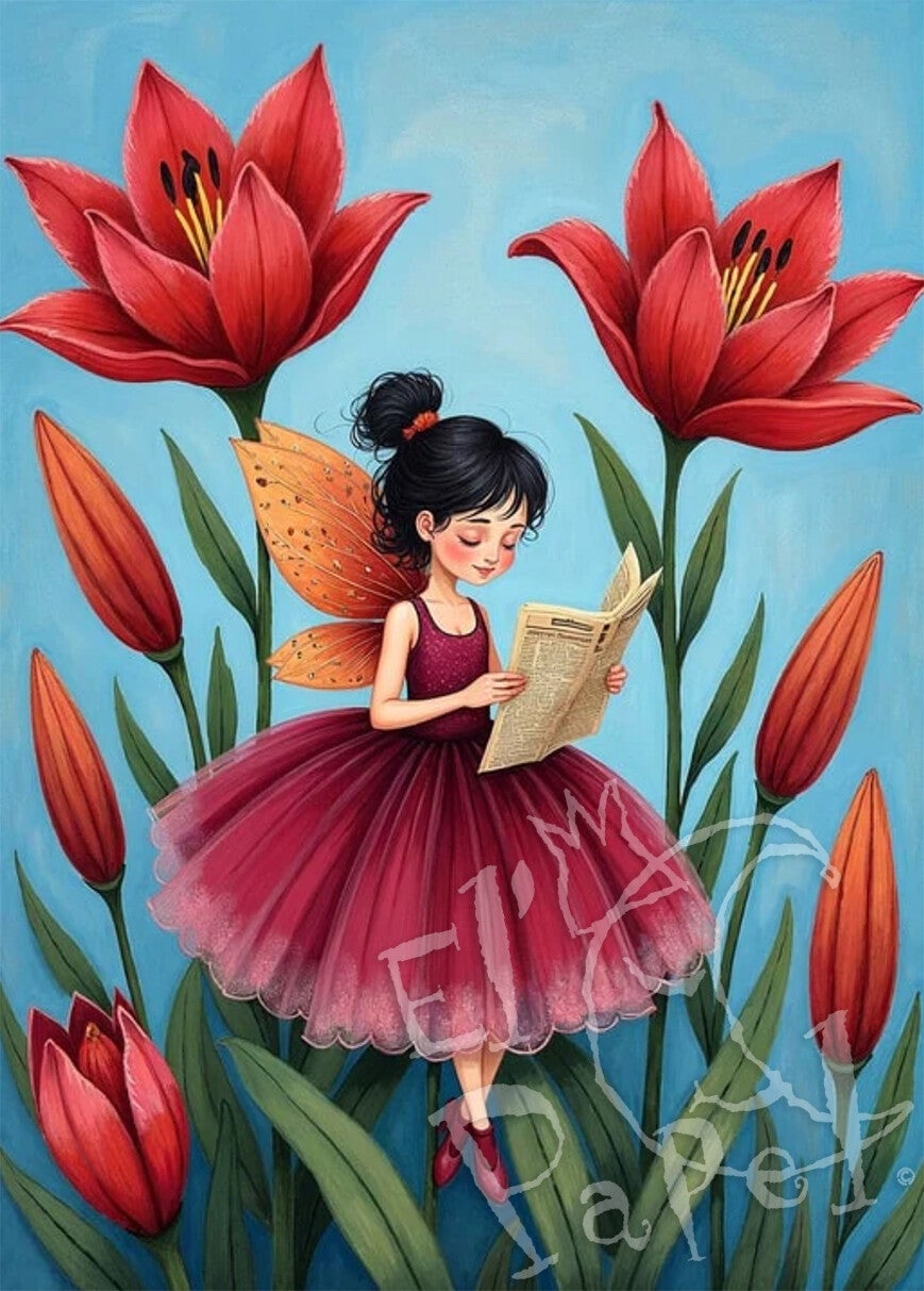 Ansichtkaart 'Tussen de rode lelies'