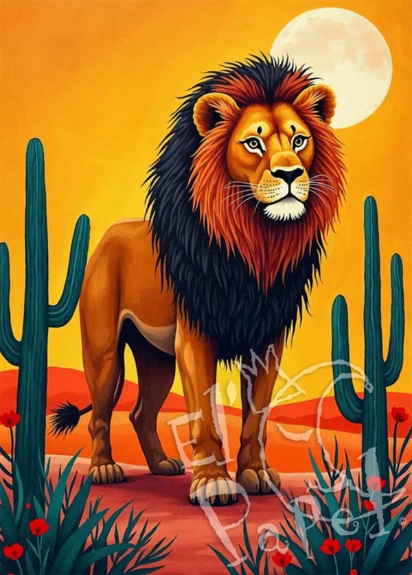 Ansichtkaart 'Mooie dieren - Leeuw in de woestijn'