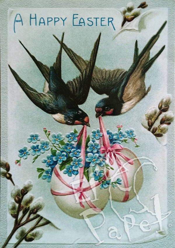 Nostalgische ansichtkaart 'A Happy Easter - vogels'
