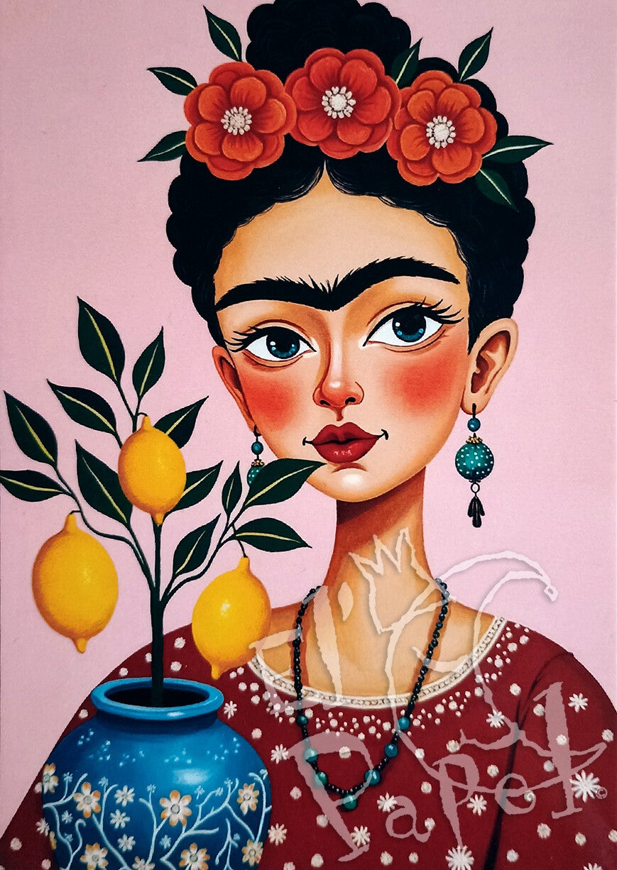 Ansichtkaart 'Frida Kahlo met citroenen'
