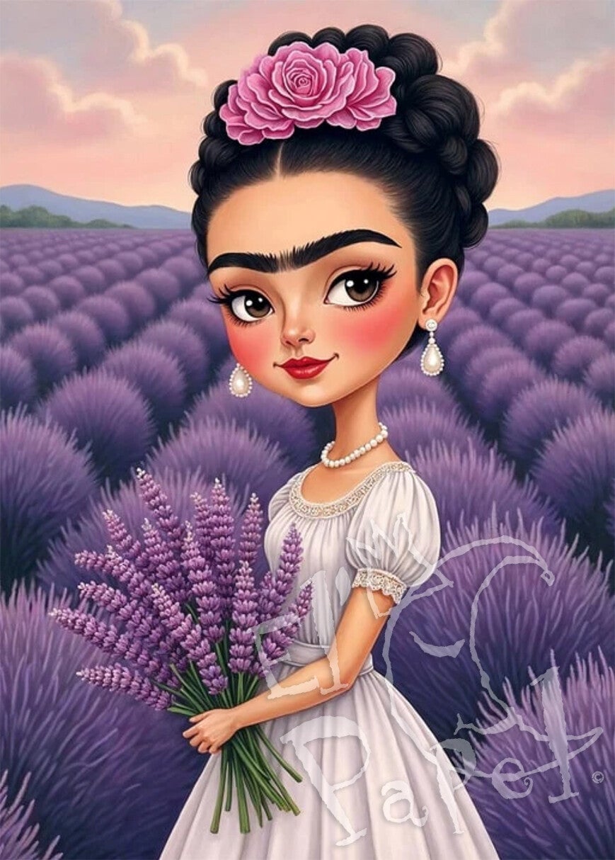 Ansichtkaart 'Frida Kahlo tussen de lavendel'