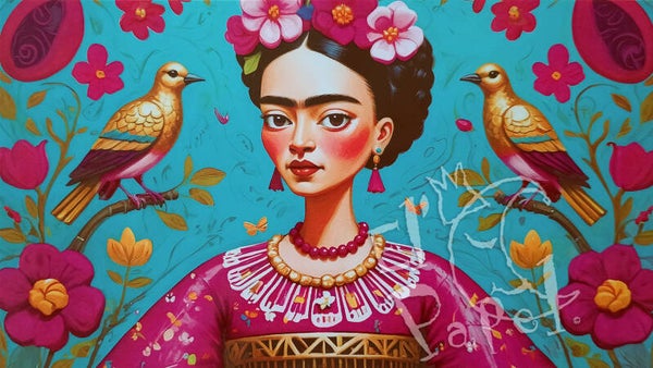 Langwerpige kaart 'Frida met gouden duifjes'
