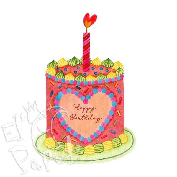 Vierkante felicitatie-kaart 'Happy Birthday - Roze verjaardagstaart'