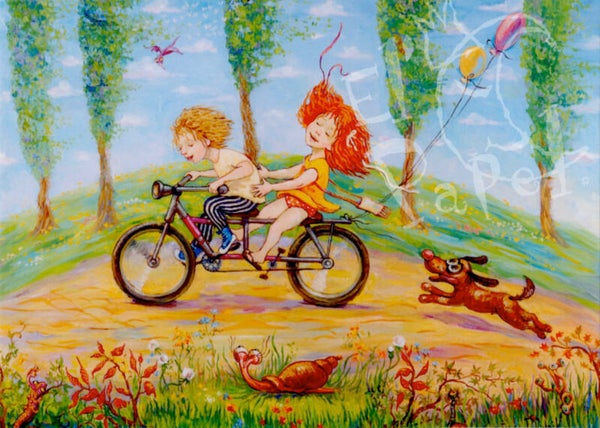 Ansichtkaart 'Fietstochtje op de tandem'