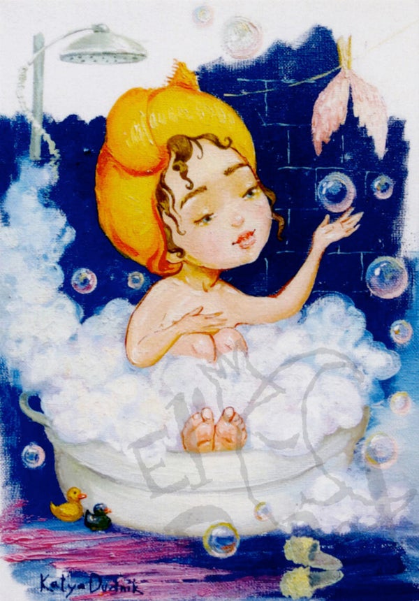 Ansichtkaart 'In het bubbel bad'