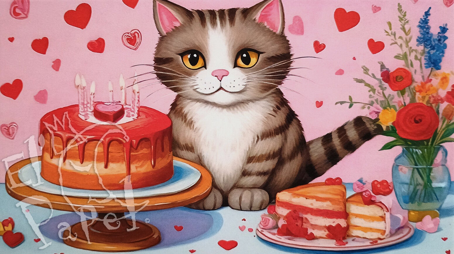 Langwerpige kaart 'Zoete liefdes-kat'