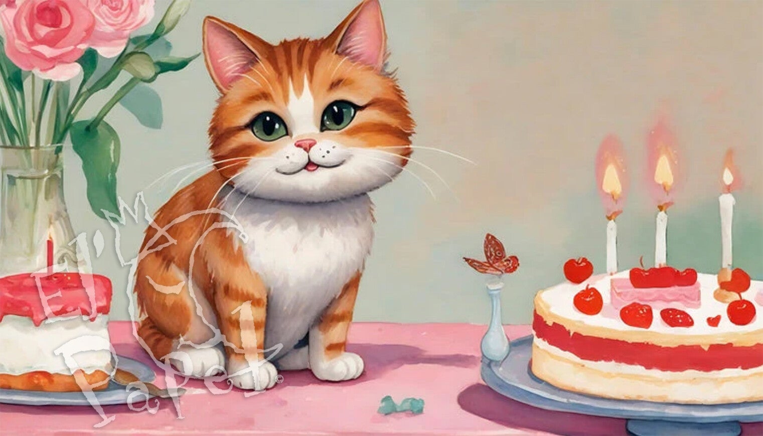 Langwerpige kaart 'Kittie-kat met taart'