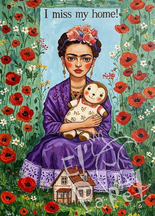 Ansichtkaart 'Frida Kahlo - I miss my home'