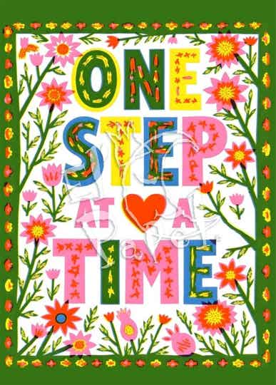 Motivatie ansichtkaart 'One step at a time'